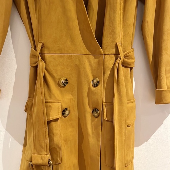 Zara Yellow Mustard Faux Suede Jumpsuit Mini Belted Dress Romper M - Picture 6 of 14